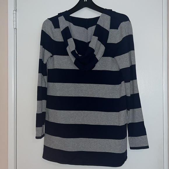 Vintage Mandees Navy and Gray Striped Hooded Cardigan Size M - Picture 4 of 6